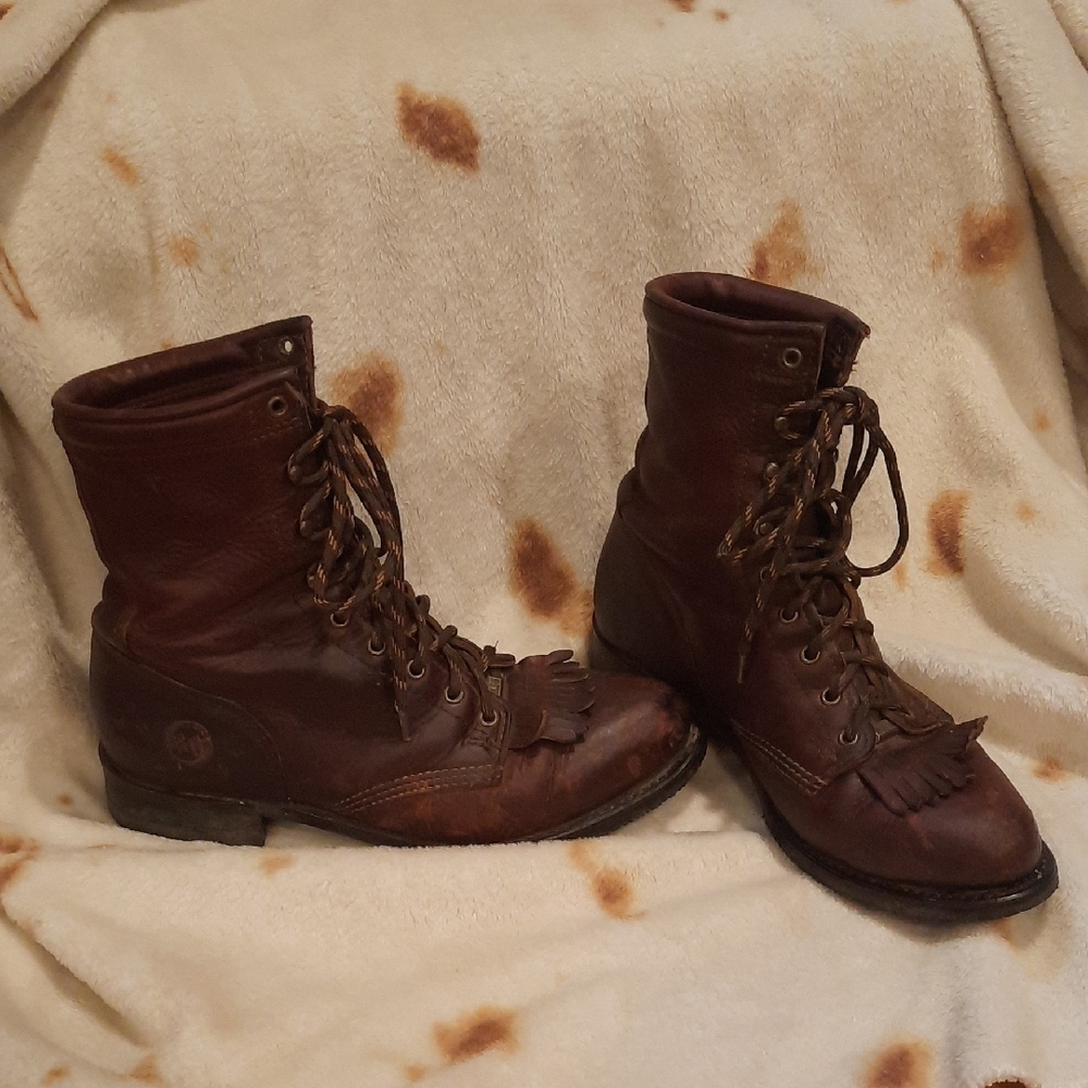 Brown Leather Lace-Up Boots